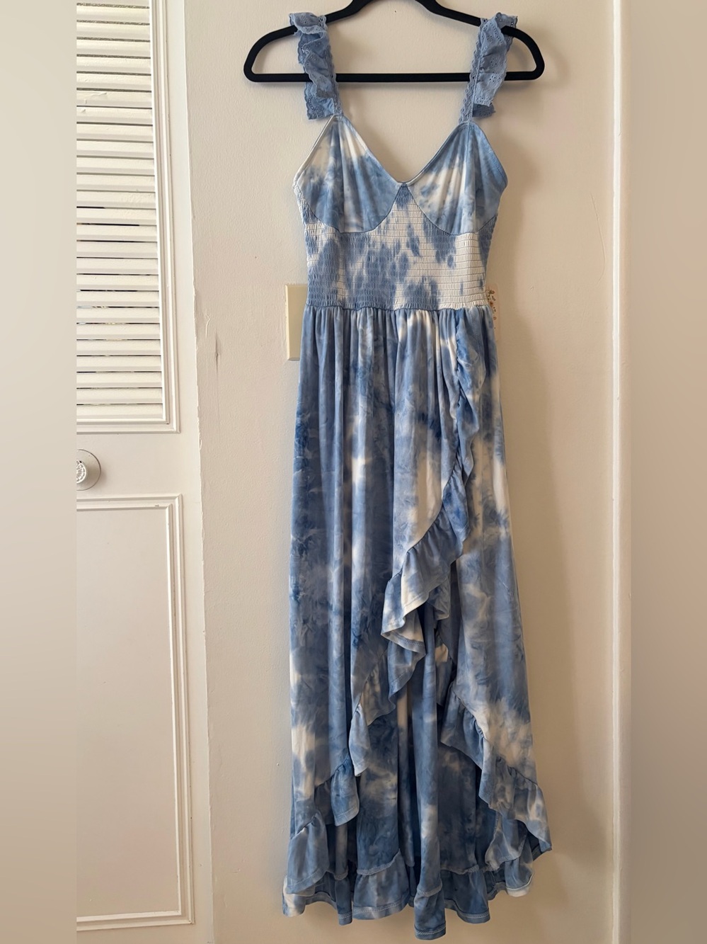 NWT Vine & Valley Blue Tie-Dye Ruffle Maxi Dress - S